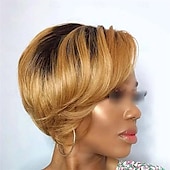 economico Parrucche lace front capelli veri-Parrucca corta e dritta con parte centrale in pizzo trasparente, 13x4x1, con attaccatura dei capelli pre-pizzicata, per donne, con pizzo brasiliano.