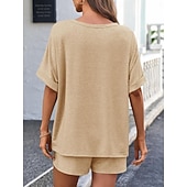 billiga Blusdräkter för kvinnor-Dam Set med shorts Bolero Top Kortärmad Rund hals Ensfärgat Snörning Mode Streetwear Ledigt Dagligen Utomhus Blå Svart Brun Sommar Lös passning