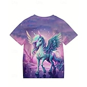 tanie 3D kreskówka dziewczyny-Dla dziewczynek 3D Jednorożec Podkoszulek T-shirt Krótki rękaw Lato Wiosna Moda Podstawowy Dzieci 4-12 lat Półgolf Na zewnątrz Codzienny Regularny