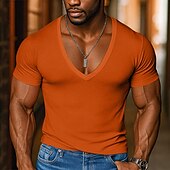 preiswerte Basic-T-Shirts-Herren T Shirt T-Shirt Kurze Ärmel V Ausschnitt Sommer Einfarbig Mode Designer Basic V-Ausschnitt Urlaub Straße Lässig Hellblau Schwarz Rosa Top T-Shirt für Herren