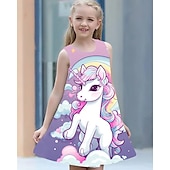 cheap 3D Unicorn Dress-Girls&#039; 3D Unicorn Dress Sleeveless Summer Spring Vacation Daily Holiday Princess Beautiful Sweet Kids 4-12 Years Casual Dress A Line Dress Knee-length Regular Fit