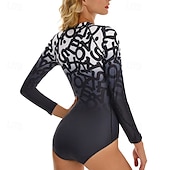 billiga Utslag-Dam Rash-guards Baddräkt UV Solskydd UPF50+ Långärmad Badkläder Baddräkt Dragkedja fram Simmning Surfing Strand Vattensport Tryckt Sommar Vår Höst