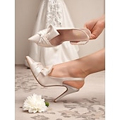 preiswerte Slingback-Pumps-Damen-Slingback-Pumps aus rosa Satin mit übergroßer Schleife – schicke Cocktailparty-Schuhe für Brautjungfern, Verabredungen, Hochzeitsgäste und Frühlings-Gartenveranstaltungen