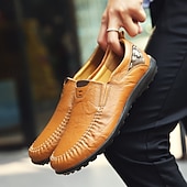 tanie Buty casual slip-on-męskie, brązowe, swobodne mokasyny z cholewką z miękkiej skóry ekologicznej, ręcznie szytymi detalami i wytrzymałą gumową podeszwą – idealne do codziennego noszenia i aktywności na świeżym powietrzu