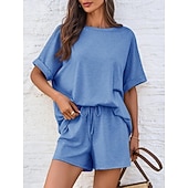 billiga Blusdräkter för kvinnor-Dam Set med shorts Bolero Top Kortärmad Rund hals Ensfärgat Snörning Mode Streetwear Ledigt Dagligen Utomhus Blå Svart Brun Sommar Lös passning