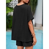 billiga Blusdräkter för kvinnor-Dam Set med shorts Bolero Top Kortärmad Rund hals Ensfärgat Snörning Mode Streetwear Ledigt Dagligen Utomhus Blå Svart Brun Sommar Lös passning