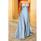 preiswerte Abendkleider-A-Linie Abendkleid Elegantes Kleid Abendparty Partykleid Bodenlänges Ärmellos Herzform Baumwolle Rückenfrei mit Trägern