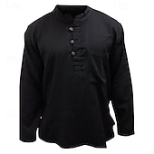abordables Chemises décontractées-Homme Chemise Chemise d&#039;été Chemise Décontractée Chemise de Plage Chemise Boutonnée Noir Jaune Orange Vert Véronèse Bleu de minuit manche longue Uni Band Collar Vacances Hawaïen Vêtement Tenue
