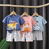 olcso Szettek-2 darab Gyerekek Lány Állat Crewneck Póló és rövidnadrágok Készlet Rövid ujjú Divat Szabadtéri 4 év + Nyár Arcpír rózsaszín Medence Világoskék