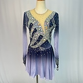 cheap Figure Skating Dresses-Figure Skating Dress Women&#039;s Girls&#039; Ice Skating Dress Outfits Light Yellow Lake Blue Yellow Mesh Spandex High Elasticity Training Competition Skating Wear Patchwork Crystal / Rhinestone Long Sleeve