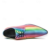 abordables Zapatos Oxford-Zapatos oxford con cordones arcoíris para hombre: diseño metálico vibrante para cócteles y galas nocturnas.