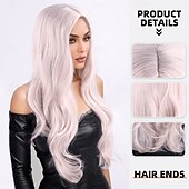 baratos Perucas Sintéticas sem Touca-Perucas sintéticas Ondulado Ondas Soltas Corte em Camadas Com Franjas Fabrico à Máquina Peruca 28 polegadas A1 Cabelo Sintético Mulheres Elástico Clássico Confortável Branco