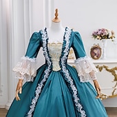 billiga Klänningar-Vintage Rokoko Renässans Maxi Klänningar Vanligt Juliet ärm Prinsessa Brud Plisserad Med volanger Prinsessa Rund hals Dam Halloween Karnival Maskerad Prestanda Fest Halloween Vuxen Alla årstider