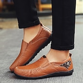 tanie Buty casual slip-on-męskie, brązowe, swobodne mokasyny z cholewką z miękkiej skóry ekologicznej, ręcznie szytymi detalami i wytrzymałą gumową podeszwą – idealne do codziennego noszenia i aktywności na świeżym powietrzu
