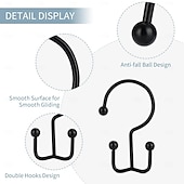 cheap Shower Curtains-Shower Curtain Hooks, 12 Pcs Shower Curtain Rings, Durable Rust Proof Black Shower Curtain Hooks, Shower Rings for Curtain, Double Glide Shower Curtain Hooks for Shower Curtain Rods