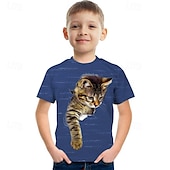 tanie 3D zwierzęta dla chłopca-Dla chłopców 3D Kot Podkoszulek T-shirt Krótki rękaw Lato Wiosna Moda Podstawowy Dzieci 4-12 lat Półgolf Na zewnątrz Codzienny Regularny
