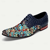 billiga Utsökta broderade skor-Herr Finskor Promenad Ledigt PU Läder Jacquard Tyg Andningsfunktion Bekväm Halksäker Snörning Mörkblå Sommar Vår