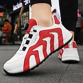 abordables Zapatillas Informales-Zapatillas deportivas blancas y rojas para hombre con cierre boa: de alto rendimiento, elegantes, ideales para correr, gimnasio y ropa informal.