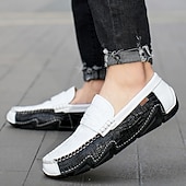 billiga Casual loafers-Vita herrloafers i konstläder med svart krokodilstruktur – eleganta och snygga slip-on-skor för semiformella evenemang, bröllop och avslappnade sammankomster