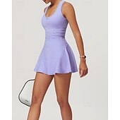 cheap Women's Tennis Dress-Women's Solid Colored Tennis Dress with Built in Shorts and Bra Sports Dress 2pcs Sleeveless Zipper Breathable Tennis Golf Pickleball U Neck Racerback Black White Purple Tennis Clothing