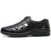 baratos Sandálias de vestir-Men's Sandals Walking Casual PU Leather Breathable Comfortable Slip Resistant Buckle Black Brown Summer Spring Fall