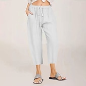 economico Pantaloncini in lino di cotone-Per donna Pantaloni in cotone e lino Pantaloni capri Pantaloni Eleganti Streetwear Casual Lunghezza al polpaccio Naturale Semplice Tasca Design con Coulisse Elastica Comodo All&#039;aperto All&#039;aperto