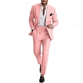 abordables Costumes décontractés-Pour des hommes Mariage Affaires Costumes en lin Revers en Pointe Rose Claire Bleu Ciel Mode Occasionnel Couleur Unie Coupe Standard 2 pièces Simple boutonnage un bouton