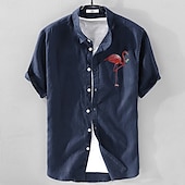 preiswerte Business Casual-Herren Leinenhemd Freizeithemd Baumwoll-Leinen-Hemd Knopfhemd Muster Urlaub Straße Weiß Dunkelmarine Himmelblau Armeegrün Kurzarm Revers Sommer Bekleidung Schnalle