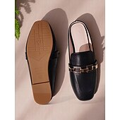 billiga Träskor och tofflor till damer-Svarta damloafers med guldfärgad kedjedetalj, slip-on platta kontorsskor utan rygg för arbete, daglig pendling och business casual
