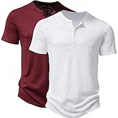 preiswerte Lässiges Henley-T-Shirt-2er-Pack Herren-T-Shirt, Henley-Shirt, kurzärmlig, einfarbig, Designer, Basic, modern, zeitgenössisch, Knöpfe, einfarbig, Henley, Urlaub, Straße, lässig, Sommer, Henley-T-Shirt
