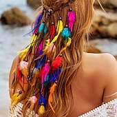 economico Accessori per acconciature-Cerchietti indiani arcobaleno boho, copricapo hippie con piume, accessori per capelli lunghi con piume regolabili per donne e ragazze