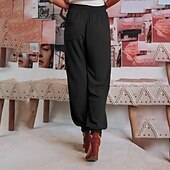abordables jambe large et taille haute-Femmes Slacks Pantalons Occasionnel Longueur complète Naturel Uni Avec Poches Conception à cordon élastique Confortable Extérieur Fête Décontracté Quotidien Week-end Vin Noir Vert Claire Vert Véronèse