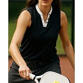 economico Camicia Donna-US Open Per donna Patchwork Maglia da tennis Senza Maniche Rilegatura a contrasto Traspirante Tennis Pickleball Scollo a V Top Nero Bianco Abbigliamento da tennis
