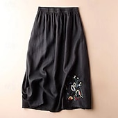 abordables Robes-Femmes Jupe Évasé Basique Occasionnel Maxi Taille Basse Jupes Fleuri Broderie Micro-Élastique Vacances Rue Noir Amande Violet Vert Été Coton