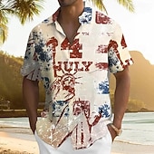  Camisa patriótica masculina da bandeira americana dos EUA do Dia da Independência camisa de verão camisa de botão manga curta moda casual férias verão primavera colarinho dobrável impressão 3D