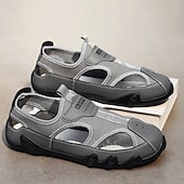 billiga Avslappnade sandaler-Herrsandaler Bruna Mesh-utomhussandaler med justerbara remmar och vadderad sula för vandring, strand och sommaräventyr
