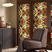 abordables Pegatinas de pared-Pegatina de ventana retro con diseño de flores y pájaros, de PVC, electrostática, no adhesiva, extraíble, con patrón de colores aleatorios.