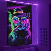 お買い得  ブラックライトタペストリー-ブラックライトタペストリー 蓄光 パーティー UV反応 猫 トリッピーミスティー 吊るしタペストリー 壁アート ミューラル リビングルーム 寝室用
