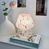 abordables lampe de chevet-Lampe champignon vintage, lampe de chevet en verre avec câble, lampe de table à intensité variable avec ampoule 3 couleurs, lampe de bureau rétro, veilleuse champignon, mini lampe LED pour bureau,