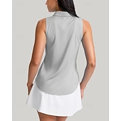 Χαμηλού Κόστους Γυναικείο πουκάμισο-Γυναικεία Μονόχρωμο Πουκάμισο τένις Αμάνικο UPF50+ Γρήγορο Στέγνωμα Τέννις Γκολφ Μπάντμιντον Γιακά με φερμουάρ Μπλουζάκι Μπολύζες Μαύρο Βαθυγάλαζο Πράσινο Ρούχα τένις