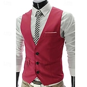 preiswerte Men&#039;s Vest-Herren Anzugweste Weste Formal Hochzeit Arbeit Karriere/ Zeremonie / Hochzeit Modisch 1920s Ganzjährig Polyester Einfarbig V Ausschnitt Schlank Wein Schwarz Weiß Marinenblau Weste