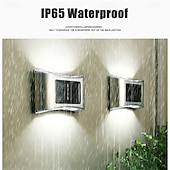 baratos Candeeiros Luzes de Exterior-Luminária de parede solar externa de aço inoxidável 6led, à prova d&#039;água, para varanda, pátio, pátio, cerca, decoração noturna, fácil instalação, decoração de jardim, luminária de parede solar externa