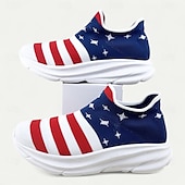 cheap Men&#039;s Sneakers-Men&#039;s Patriotic Slip-On Sneakers - American Flag Print Style for Casual Outdoor and National Holiday Wear