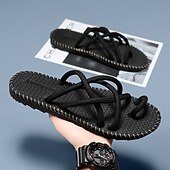 tanie Sandały wakacyjne-męskie czarno-białe sandały na paskach, lekkie i stylowe, z elastycznym dopasowaniem, idealne do codziennego noszenia, swobodnych przygód na świeżym powietrzu i na wakacje