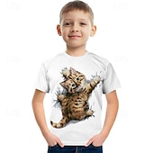 tanie 3D zwierzęta dla chłopca-Dla chłopców 3D Kot Podkoszulek T-shirt Krótki rękaw Lato Wiosna Moda Podstawowy Dzieci 4-12 lat Półgolf Na zewnątrz Codzienny Regularny