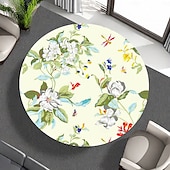 cheap Kitchen &amp; Table Linens-Round Vinyl Fitted Tablecloth with Flannel Backing Elastic Edge Design Table Cover Waterproof Oil-Proof PVC Table Cloth Stain-Resistant Wipeable for Round Table