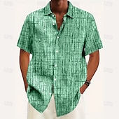preiswerte Geometrische Muster-Herren Geometrisch Karo / Karomuster Hemd Freizeithemd Knopfhemd Kurzarm Modisch lässig Urlaub Ferien Streetwear Sommer Umlegekragen 3D-Druck Eine Tasche vorne Leinenähnliches Hemd Rosa Blau Purpur