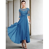voordelige Vloerlengte-A-Line Moeder van de Bruid Jurk Bruiloft Gast Elegante Plus Size Hoge Lage V Hals Asymmetrische Enkel Lengte Chiffon Kant Halve Mouw Met Beading Applicaties 2025 gratis maatwerk