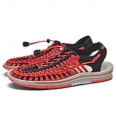 preiswerte Urlaubsandalen-Herren Sandalen Spaziergang Lässig PU Leder Bequem Rutschfest Atmungsaktiv Schnürung Rose+Schwarz Weiß+Schwarz Dunkelrot Sommer Frühling Herbst