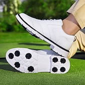 cheap Men&#039;s Golf Shoes-Men&#039;s Classic Black and White Golf Shoes with Faux Leather Upper - Versatile Design for Golf and Casual Wear